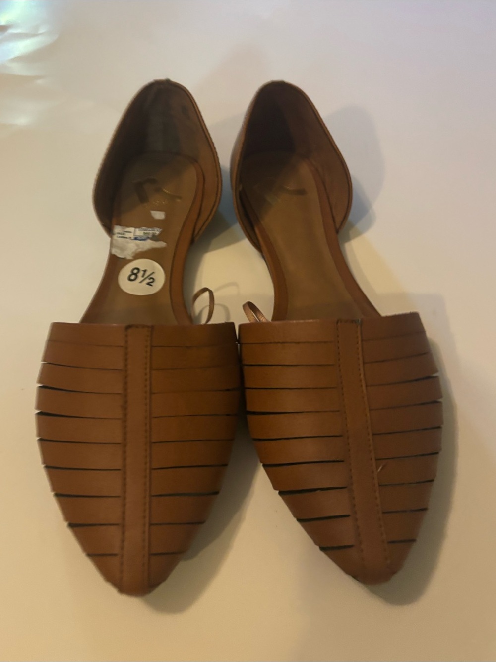 Women's Tan Pointed D'Orsay Flats with Strappy Cutout Detail